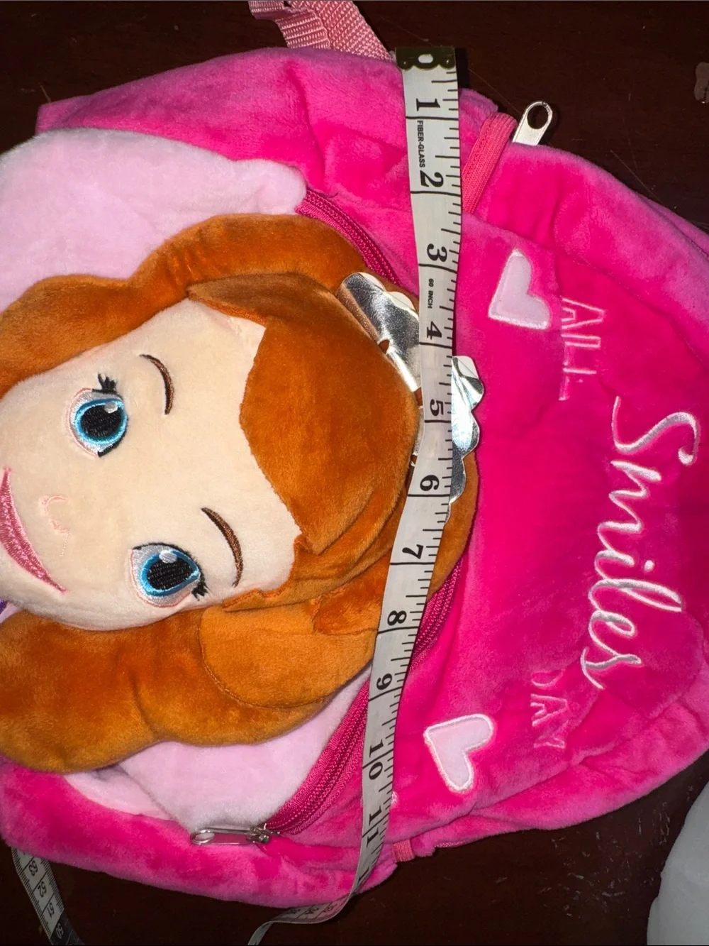 Girls Plush Character Backpack in Bright Pink with Heart Details